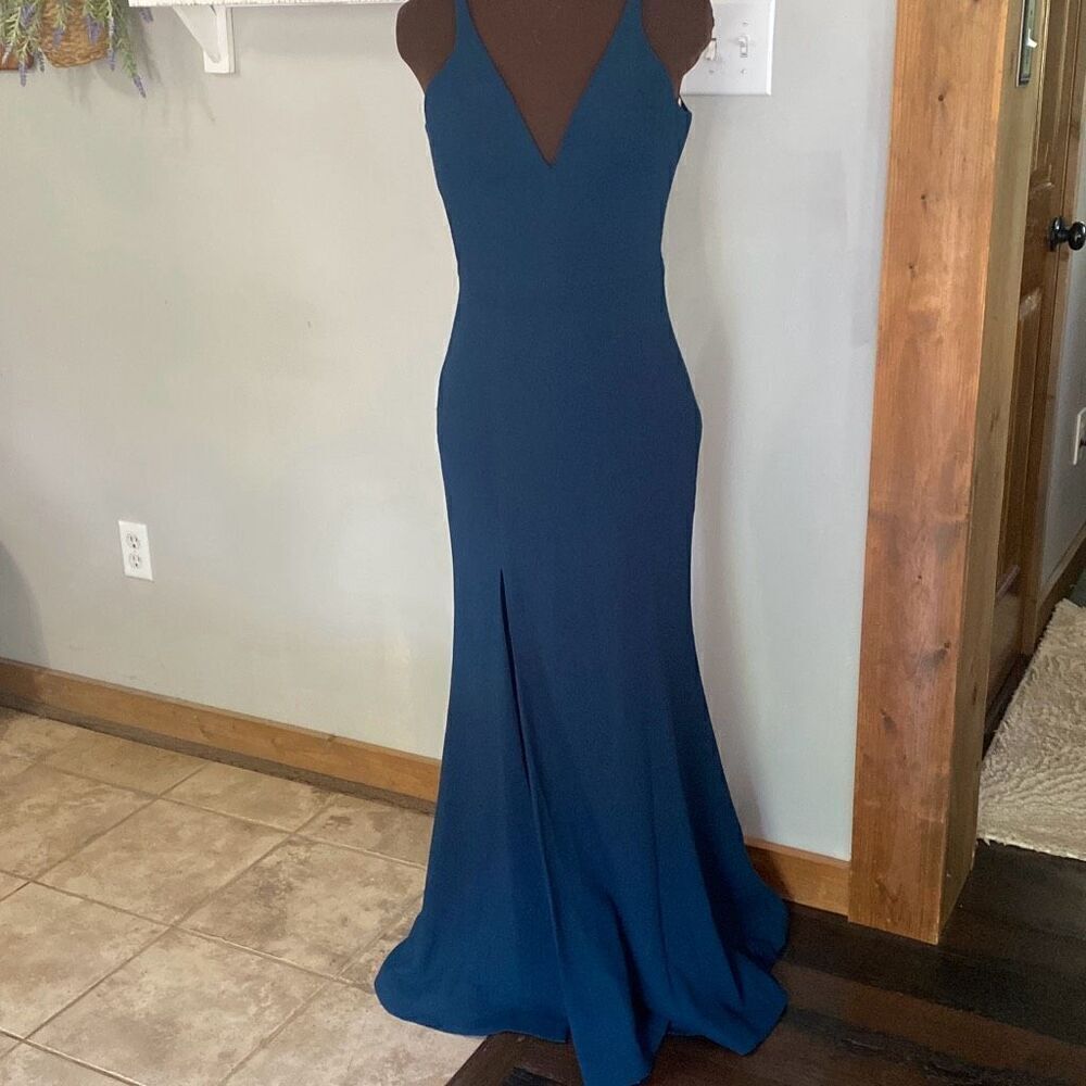 Dress the Population Iris high slit crepe evening gown long dress size small plu